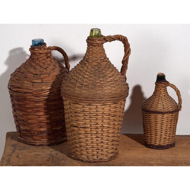 Antique Glass and Wicker Demijohns, 1920s Set of 3 For Sale - Image 6 of 9