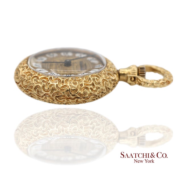 18k 750 Yellow Gold Enamel Pocket Watch Pendant Necklace For Sale - Image 10 of 14
