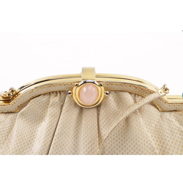 Judith Leiber Judith Leiber Cream Karung Skin Handbag with Rose Quartz Cabochon Clasp For Sale - Image 4 of 7