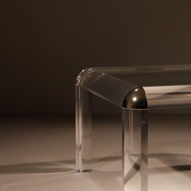 Modern Square Acrylic and Brass Coffee Table in the style of Karl Springer, 1970s For Sale - Image 3 of 13