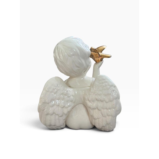 Mid 20th Century Vintage White Porcelain Cherub With Gold Bird Figurine, Hollywood Regency For Sale - Image 5 of 6