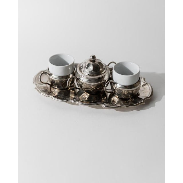 Vintage Silver Plated Coffee Set with Two Espresso Cups with Ceramic Inlays, 1960s For Sale - Image 11 of 13