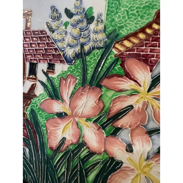 Antique Maling Pottery Plate, 11” English Majolica Tube Lined Display Plate For Sale - Image 4 of 9