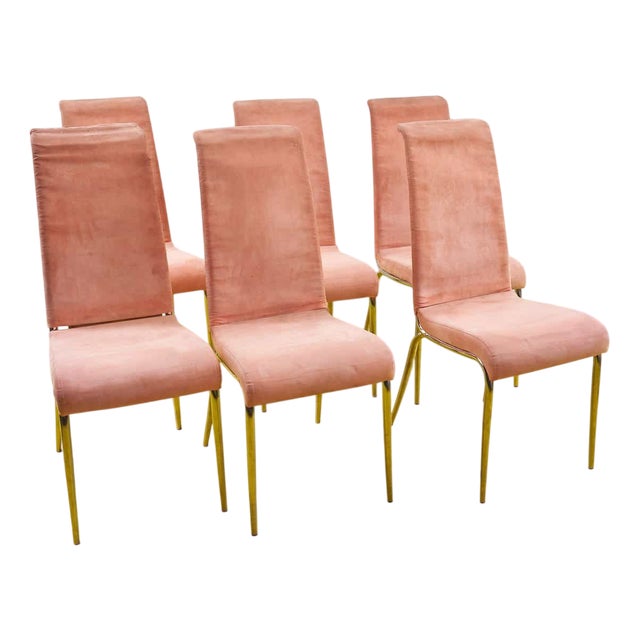 Chairs in Metal and Pink Fabric, 1970s, Set of 6 For Sale