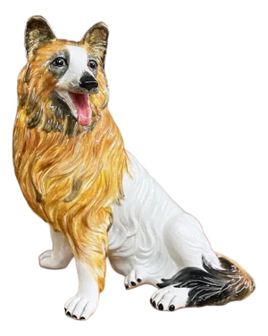 Italian Ceramic Hand Painted Collie Dog Figurine Sculpture 17.5 Tall
