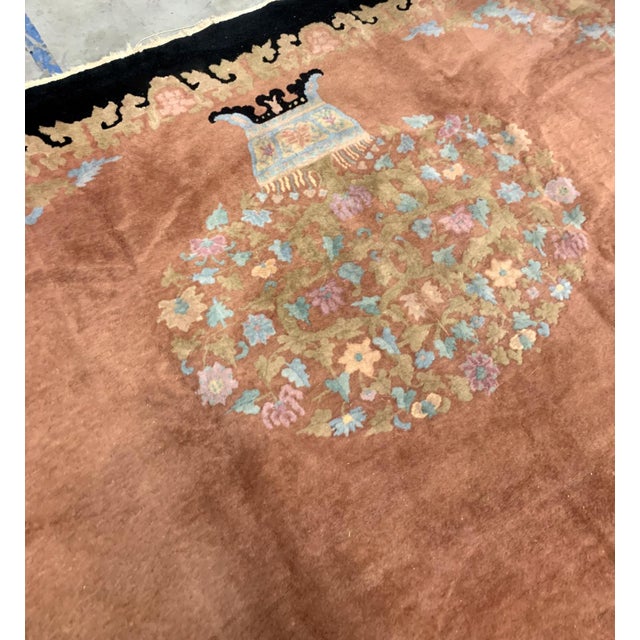 Textile 1920s, Handmade Antique Art Deco Chinese Rug 8.10' X 11.10' For Sale - Image 7 of 8