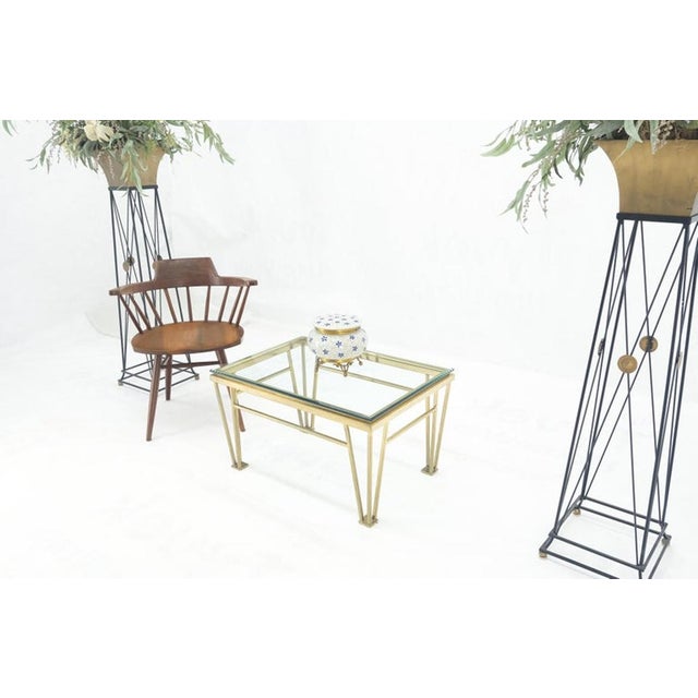 Mid-Century Modern Geometric Frame Style Legs Rectangular Brass Plated Side Table w/ Glass Top For Sale - Image 3 of 13