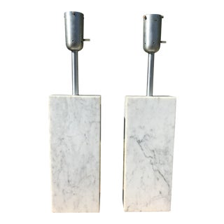1960s Rectangular Base Mid Century Marble Table Lamps - a Pair For Sale