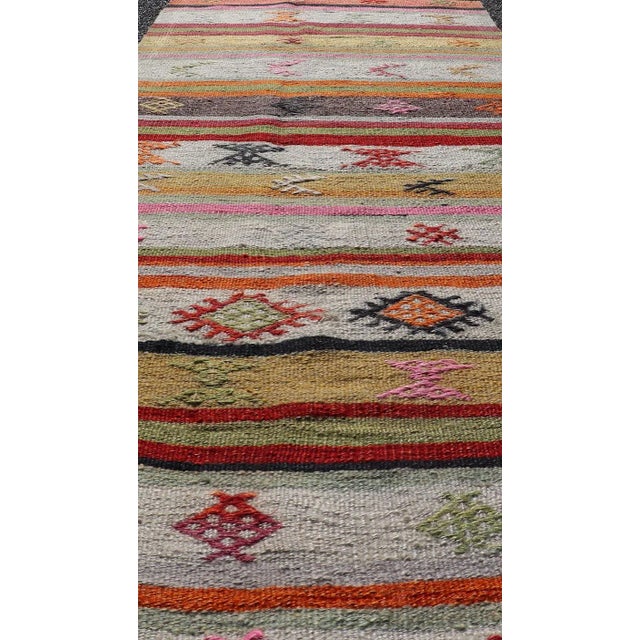 Colorful vintage Turkish Kilim runner with a stripe and modern design, Minimalist stripe design Kilim runner from Turkey....