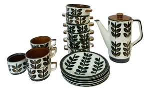 Ceramic Coffee Service from Roch Belgium Rambovilles, 1960s, Set of 18