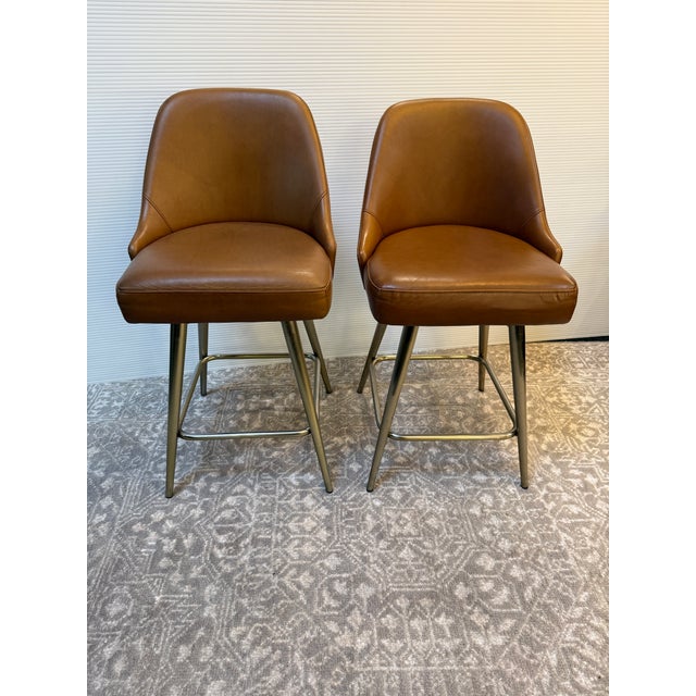 West Elm Mid Century Leather Swivel Counter Stool For Sale - Image 10 of 12