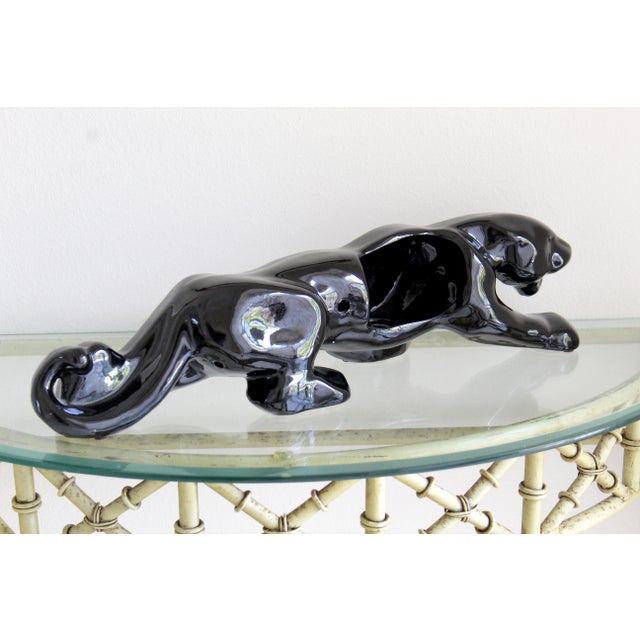 Vintage 1950s Black Panther Tv Lamp Base – Mid-Century Modern Glossy Black Ceramic Panther Sculpture – Made in Usa – Hollywood Regency Decor For Sale In Naples, FL - Image 6 of 15