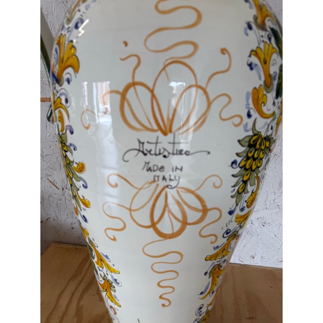 Italian Mid 20th Century Hand-Painted Italian Majolica Ceramic Amphora Floor Vase With Caffagiolo Pattern For Sale - Image 3 of 10