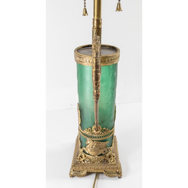 Metal 19th Century French Neoclassical Gilt Brass and Green Glass Table Lamp For Sale - Image 7 of 16