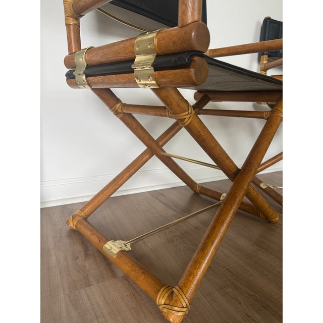 1980s Pair of Vintage McGuire San Francisco Director Chairs in Black Leather and Oak For Sale - Image 5 of 12