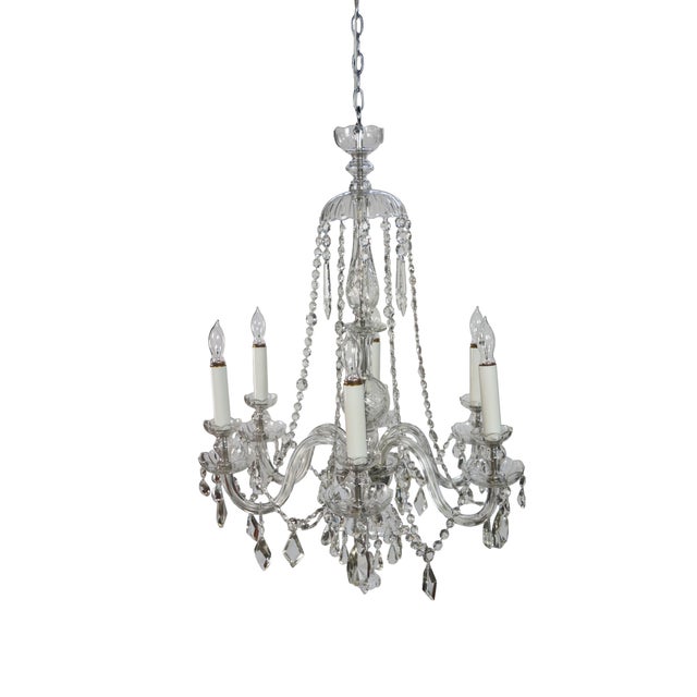 Hollywood Regency Vintage Maria Theresa European Bohemian Crystal 6 Arm Candlestick Chandelier For Sale - Image 3 of 18