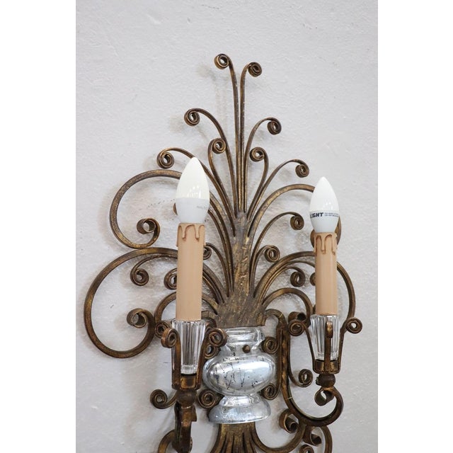 Gilded Iron and Crystal Sconces from Maison Baguès, 1950s, Set of 2 For Sale - Image 14 of 18
