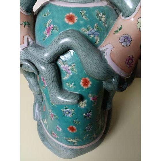 1970s Chinese Hand Painted Ceramic Monkey With Babies Sculpture Figuring Decor For Sale In Naples, FL - Image 6 of 6