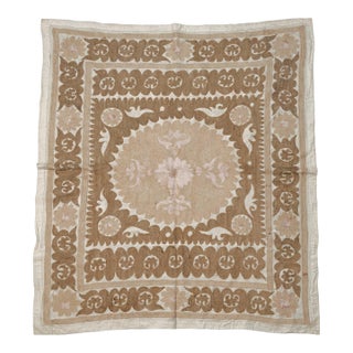 Vintage Tashkent Suzani Wall Hanging Decor 4'2'' X 5'2'' For Sale