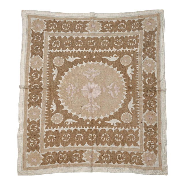 Vintage Tashkent Suzani Wall Hanging Decor 4'2'' X 5'2'' For Sale