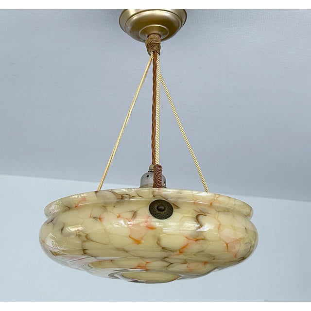 Modern Art Deco Pendant Light in Amber Marble Glass, 1930s For Sale - Image 3 of 18