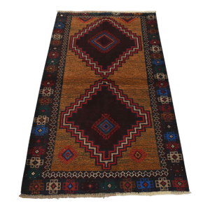 Baloch Rug 3'7'' X 6' Orange Wool Vintage Tribal Hand-Knotted Oriental Carpet