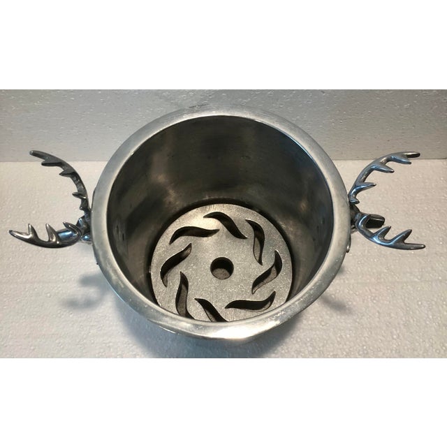 Metal Vintage Silver Mariposa Stag Handles Ice Bucket With Drain Disc For Sale - Image 7 of 8
