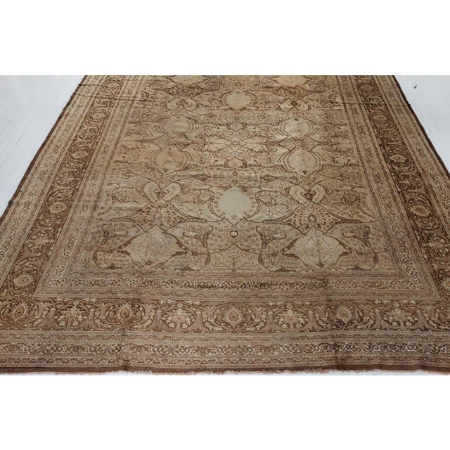 Authentic 19th Century Persian Tabriz Botanic Beige Brown Carpet For Sale - Image 9 of 9