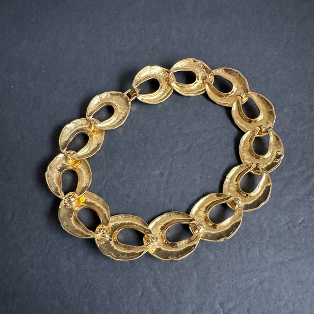 Vintage Chunky Gold Tone Collar Necklace Statement Maximalist Crescent Moon C Link 17" For Sale - Image 6 of 10