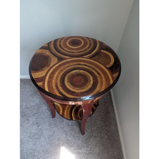 Italian Signed Giuseppe Mastellone Italian Multi-Wood Marquetry Inlaid Two-Tier Side Table For Sale - Image 3 of 13