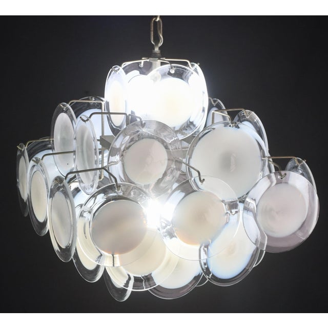 White 1970s Large 36 Murano Glass White Disch Chandelier by Vistosi For Sale - Image 8 of 13