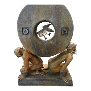 Renzo "The Stone of Relationship" Bronze Sculpture Hand Signed For Sale