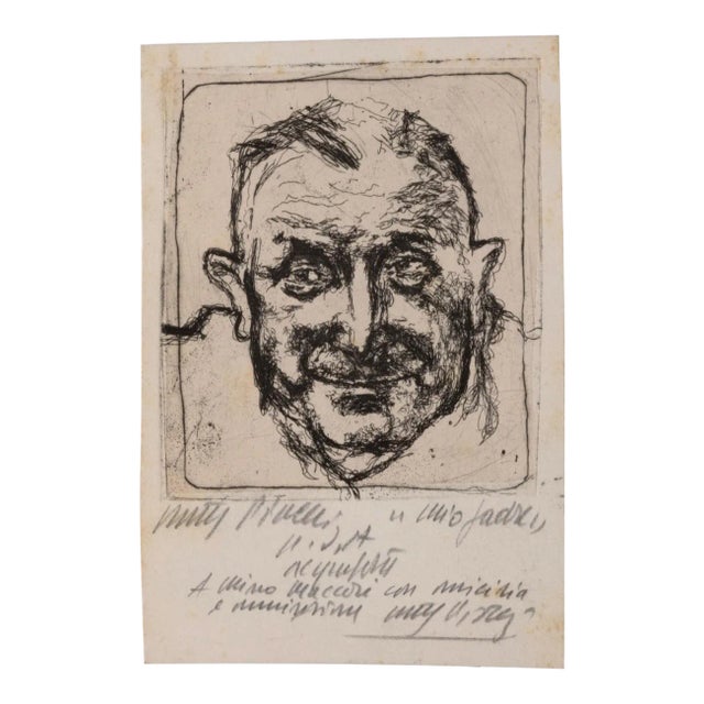 Walter Piacesi, Portrait, Etching, Mid-20th Century For Sale