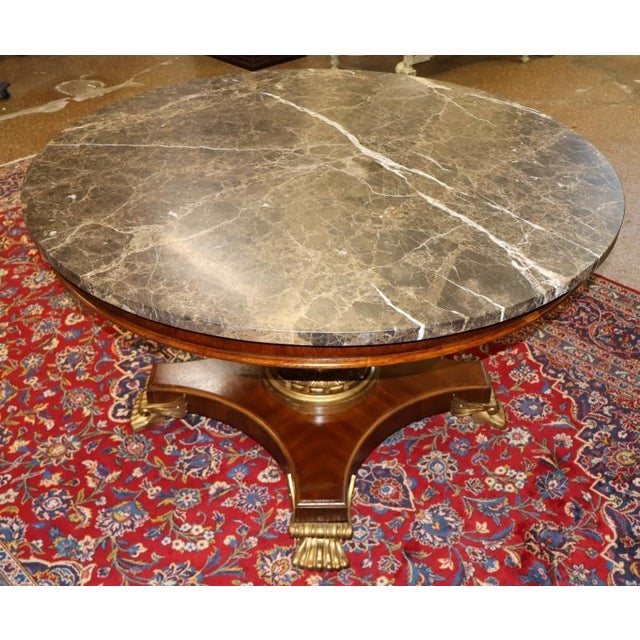 1990s 1990s Mahogany Neo Classical Regency Style Marble Top Dining Center Table For Sale - Image 5 of 10