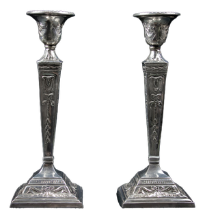 Early 20th Century Neo-Classical Adam Revival Silver-Plated Metal Candlesticks, Europe, Set of 2