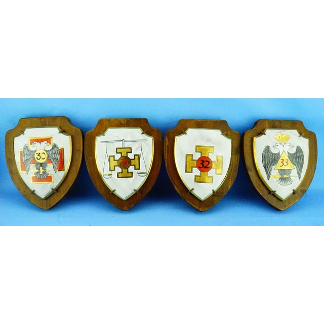 20th Century Heraldic Plaques in Ceramic on Wood by Antonella Salemi for Freemasonry Scottish Rite, 1970s, Set of 4 For Sale - Image 3 of 18