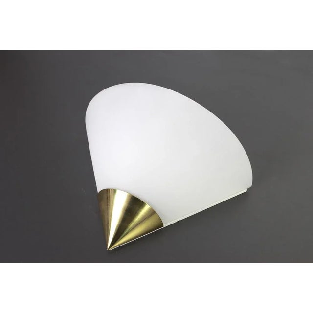 Stunning pair white glass sconces made by Limburg on a brass frame. Best of the 1970s from Germany Dimensions: Height...