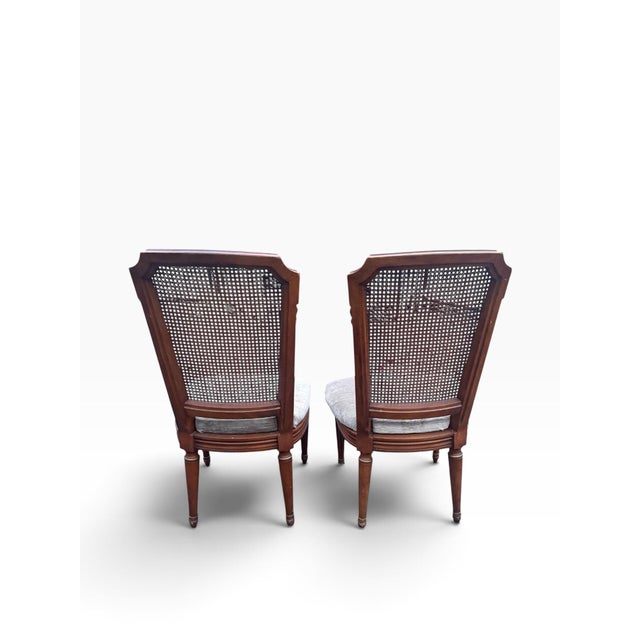 Vintage French Provincial Cane-Back Side Chairs With Taupe Upholstery, Pair For Sale - Image 4 of 9