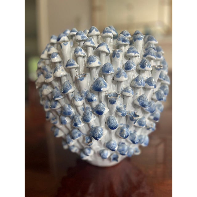 Large Handmade Ceramic Undersea Mushroom Vase in Blue For Sale - Image 4 of 8