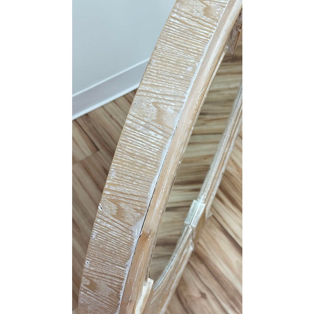 Wood Round Weathered Wood Wall Mirror For Sale - Image 7 of 8