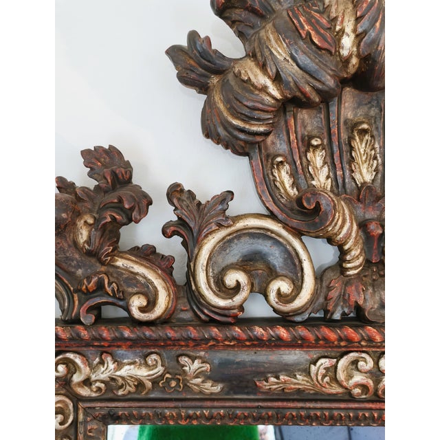 1950s Vintage Baroque Revival Carved Wood Mirror, 1960s For Sale - Image 5 of 12