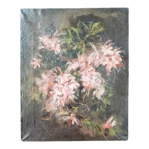 19th Century French Impressionist Oil Painting of Azalea Flowers