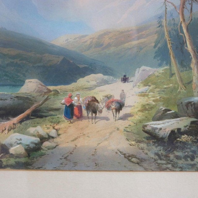 Antique Italian Watercolor Landscape Scene With Ebonized Walnut Frame C1890. 30 1/4" x 37 5/8" x 1 1/2". A detailed...