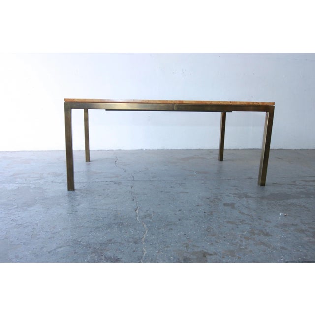 Postmodern 1970s Tomlinson Postmodern / Mid Century Olive Burl Wood & Brass Dining Table For Sale - Image 3 of 8