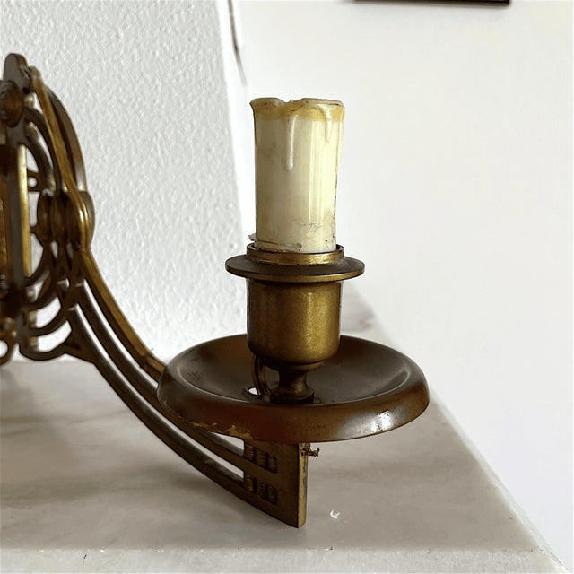 Art Nouveau Style Brass Articulated Double Piano Wall Sconce Lamp, 1900s, 1890s For Sale - Image 13 of 16