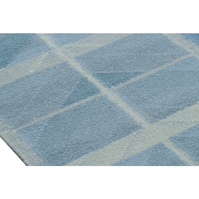 Rug & Kilim’s Scandinavian Style Rug in Blue Tones With Geometric Patterns For Sale In New York - Image 6 of 7