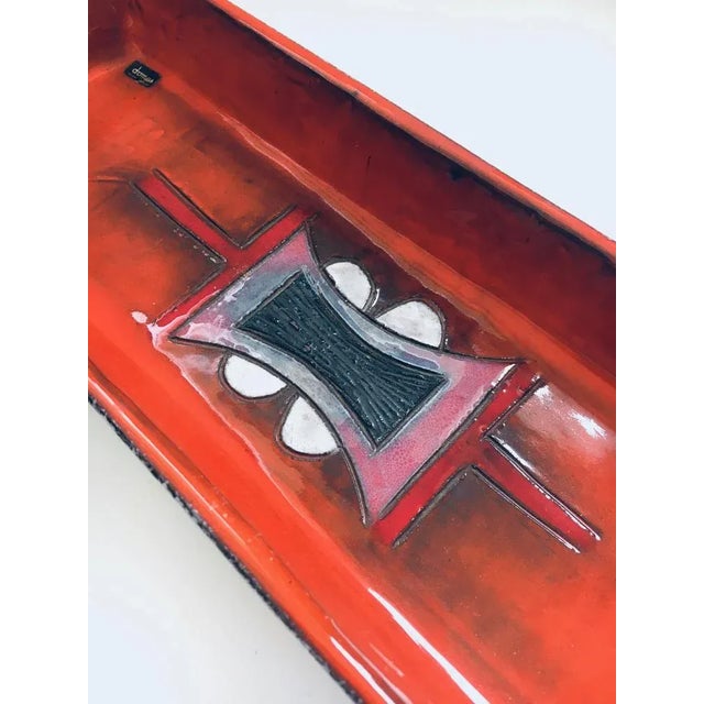 Vintage Mid-century Art Pottery Studio Handmade Abstract Illustrated Dish Bowl by Oswald Tieberghien. Made in Belgium,...