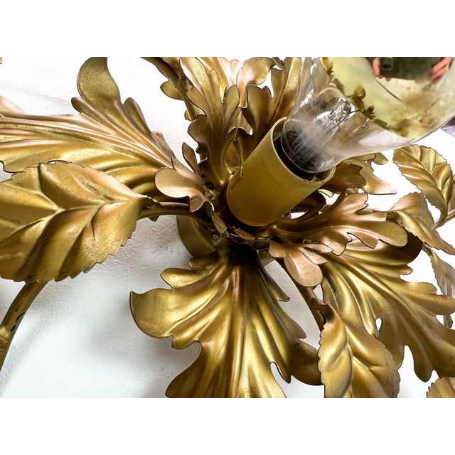 Florentine Gilded Flush Mount Ceiling Lamp with Roses, Italy, 1960s For Sale - Image 13 of 18