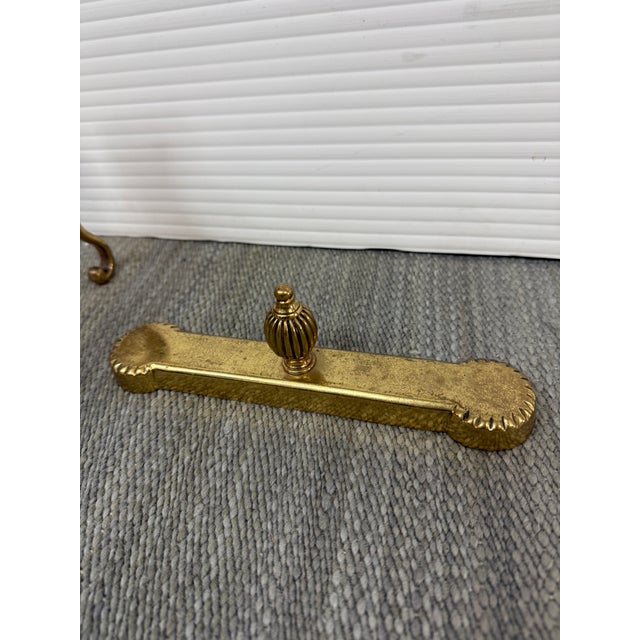Brass Fireplace Andirons + Front Rail, Vintage, Set of Three For Sale In San Francisco - Image 6 of 12