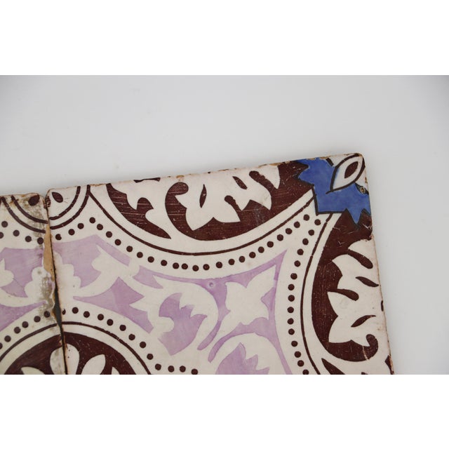 19th Century 19th Century Set of Four Portuguese Tiles, Dark Brown, Light Purple, Blue and White For Sale - Image 5 of 12